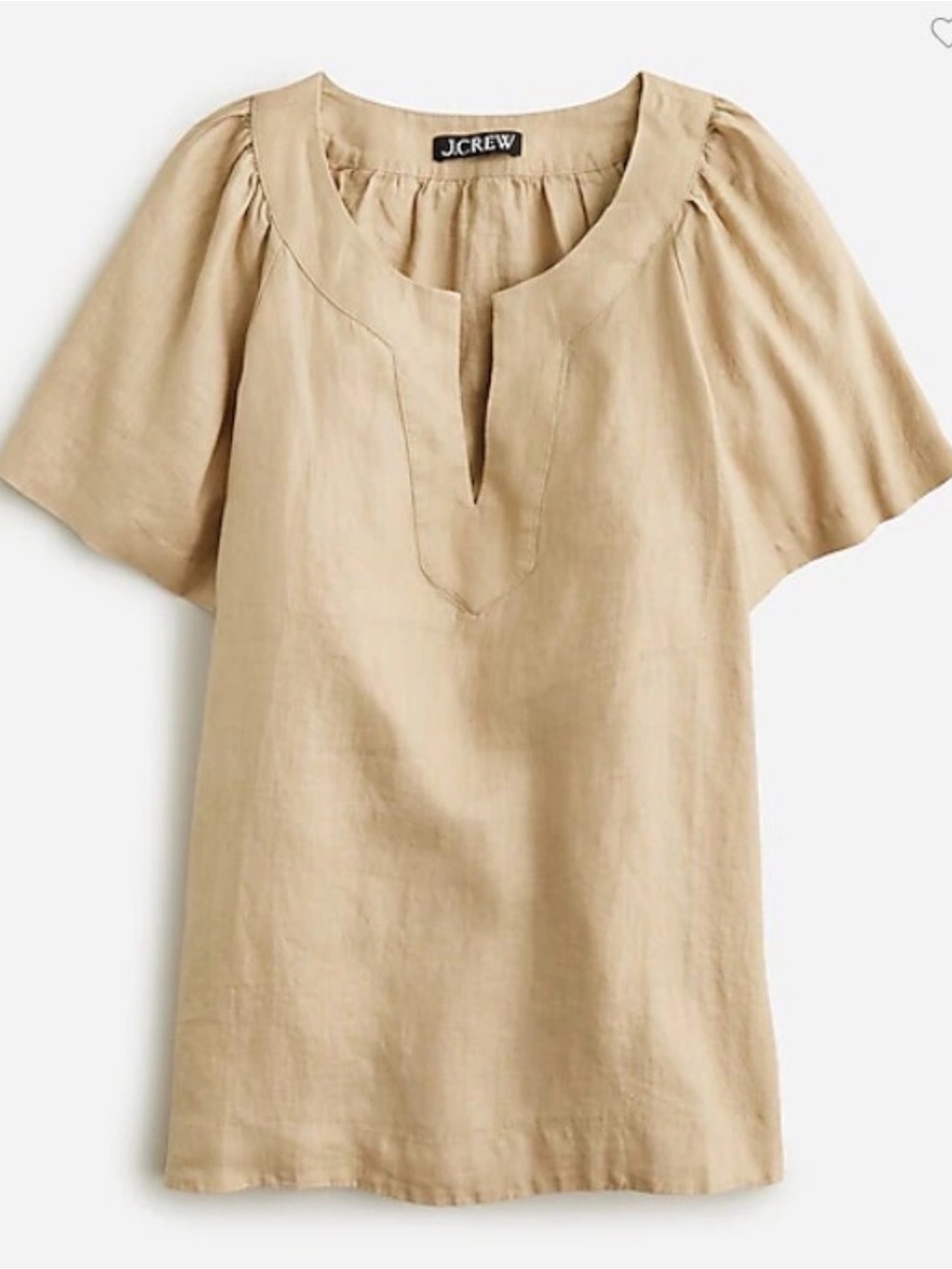 J. Crew flutter sleeve linen top, size large, harvest flax beige color